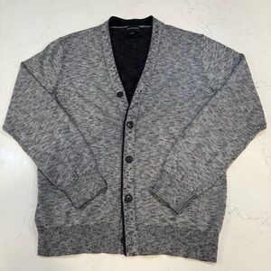 Club Monaco 100% Cotton Gray & Black Men's Button Cardigan Sweater